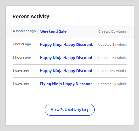 Recent Activity Log Widget